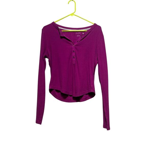 Pilcro Tops - Pilcro Women's Large Fuchsia Purple Long Sleeve Henley Knit Top Stretch Casual